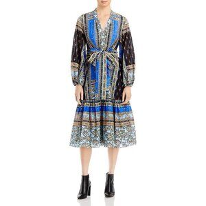 Kobi Halperin Diana Belted Blue Abstract Print Dress S/XS